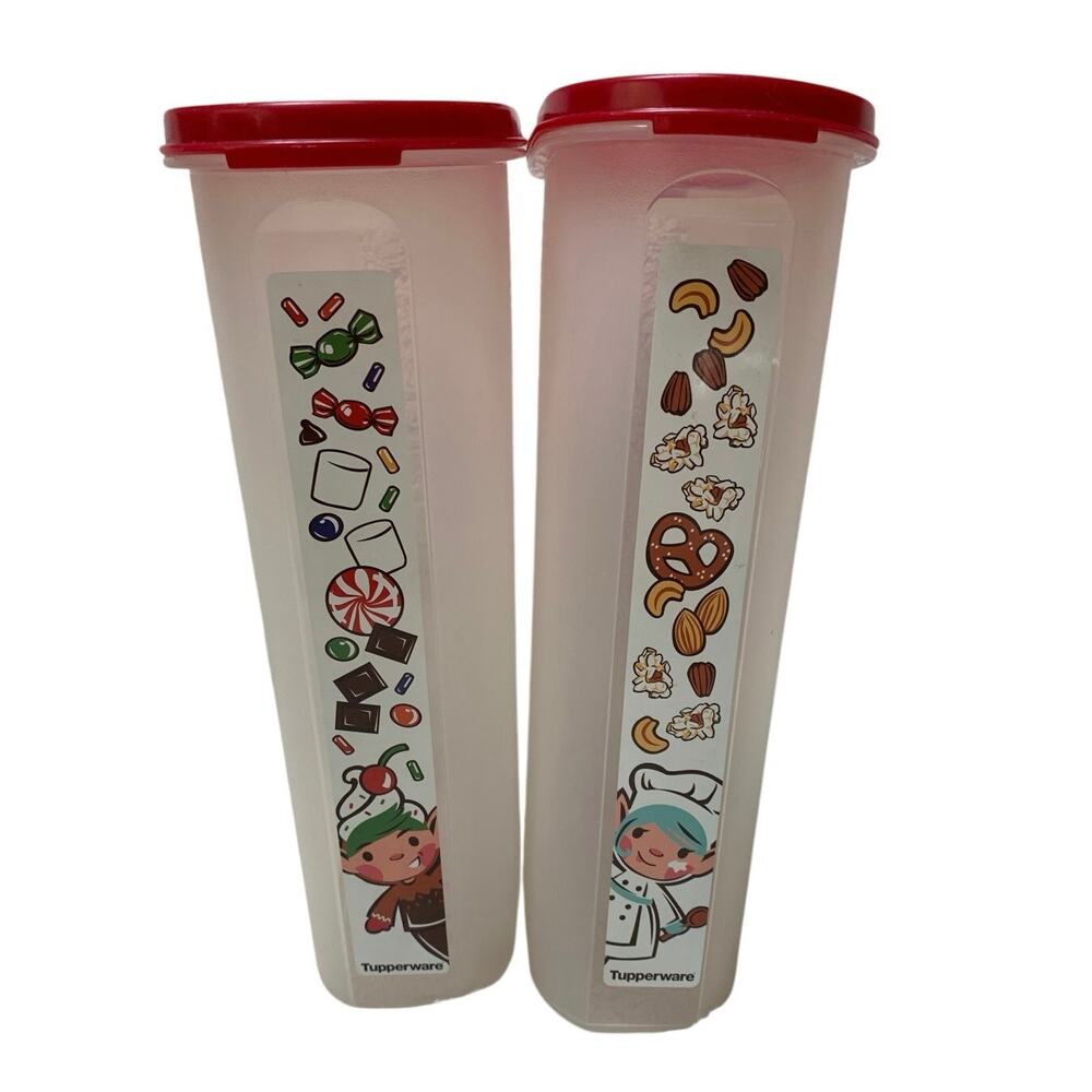 Set of Tupperware Modular Mates Holiday Themed Storage Containers Red Lids